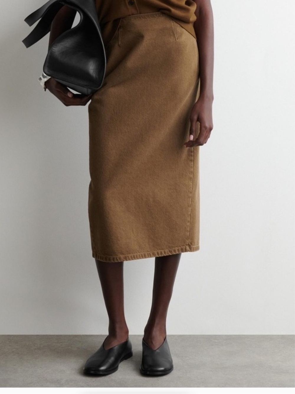 COS Brown Straight Denim Midi Skirt 4   Side Zip